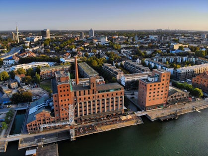 Photo of Inner Harbor (Innenhafen). Former industrial architecture, Duisburg, Germany.