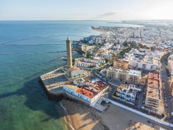 Photo of aerial view the sea of Chipiona, a coastal town in the province of Cádiz in Andalusia (Spain).