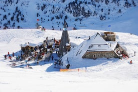 Photo of panorama of Hintertux ski resort in Zillertal Alps in Austria.