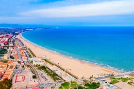 photo of aerial panorama view of the coastline Cambrils, Costa Dourada, Catalonia, Spain.