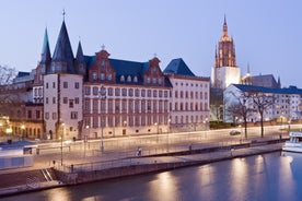 Photo of beautiful aerial view of Frankfurt at sunset Germany financial district skyline.