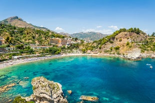 Photo of Isola Bella rocky island in Taormina, Italy.