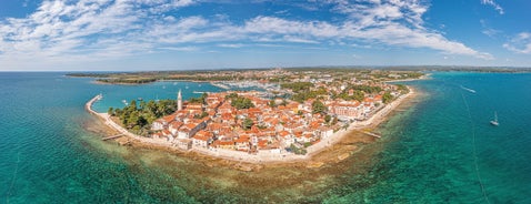 Photo of Town of aerial view of Rovinj historic peninsula, famous tourist destination in Istria region of Croatia.