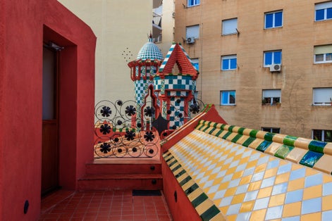Photo of Details from the roof of Casa Vicens in Barcelona, Spain. It is first masterpiece of Antoni Gaudi. Built between 1883 and 1885.