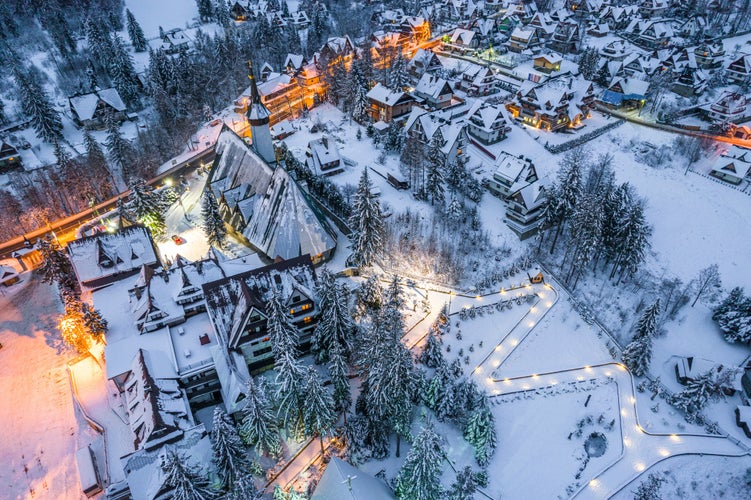 photo of winter wonderland Zakopane in Poland.