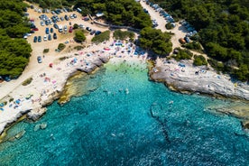 Photo of aerial view of beautiful town of Medulin waterfront view, Istria region of Croatia.