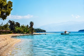 Photo of aerial view of the beautiful beach of Agios Nikitas in Lefkada island, Greece.