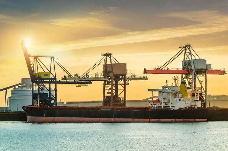 Photo of Giant Cago in the port of Dunkirk in France .