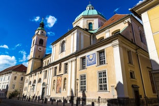 Capital of Slovenia, panoramic view with old town and castle.