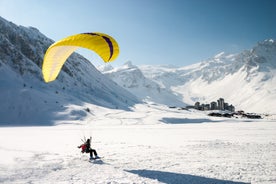 photo of an aerial morning view of Tignes Val Claret, France.