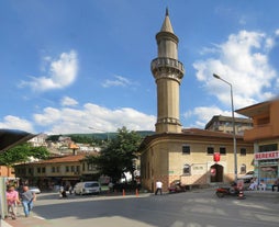 road landscape in the city. Turkey travel in summer. Highway view in beautiful city. Car driving on the road in city. Travel view in asian cities. Highway landscape in summer. Bursa, Turkey.