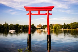 Photo of Metz city view of Petit Saulcy an Temple Neuf and Moselle River in Summer, France.