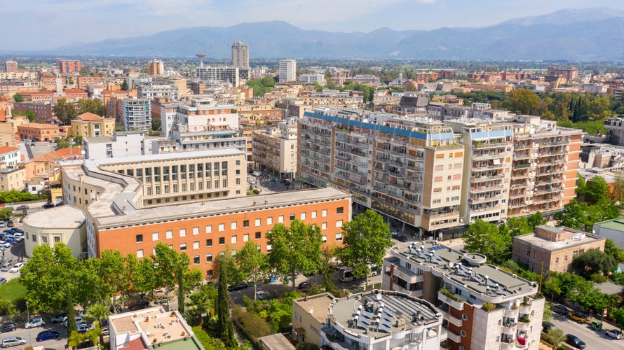 Photo of aerial view of Palazzo Emme in Latina, Lazio, Italy.