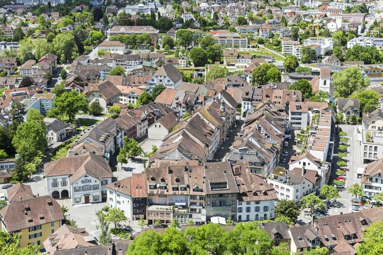 Photo of aerial view of Lenzburg, Switzerland.