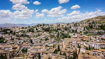 Photo of aerial view of beautiful landscape of Zaragoza, Spain.