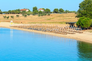 Photo of Ouranoupolis tower in Chalkidiki, Greece on a summer day.