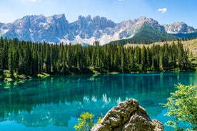 photo of skiing in the Alpe di Siusi with snow in winter, Dolomites, Italy.