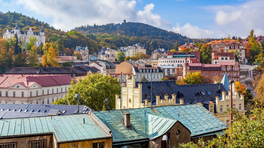 Roofs of Karlovy Vary town, Czech Republic.