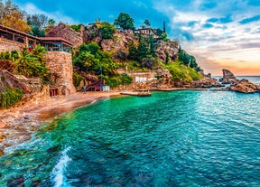 Photo of Marmaris marina with yachts aerial panoramic view in Turkey.