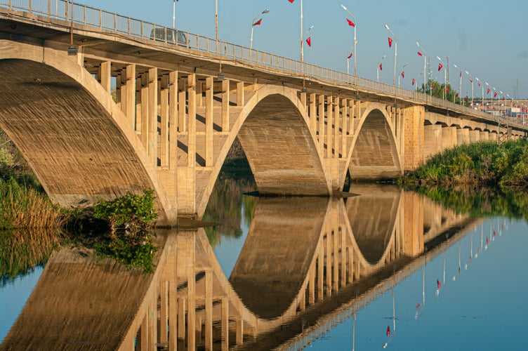 photo of view of Şanlıurfa Birecik district, Birecik bridge on the Euphrates river, Şanlıurfa, Turkey.