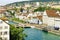 Photo of bridge at Limmatquai in the city center of Zurich, Switzerland. People on the background. Seen from Lindenhof hill.