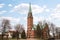 Photo of Lutheran Church in Kotka (Kotkan kirkko), main church in city, is built of red brick in the Neo-Gothic style. Kotka, Finland.