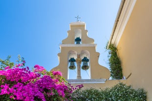 Photo of panoramic aerial view of Palaiokastritsa, Corfu, Greece.