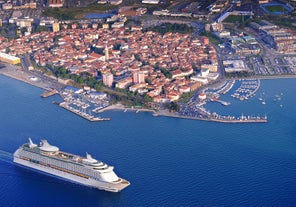 Capital of Slovenia, panoramic view with old town and castle.