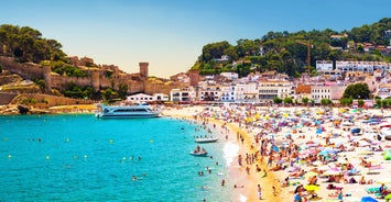 Photo of panoramic aerial view of beautiful Blanes in Costa Brava on a beautiful summer day, Spain.