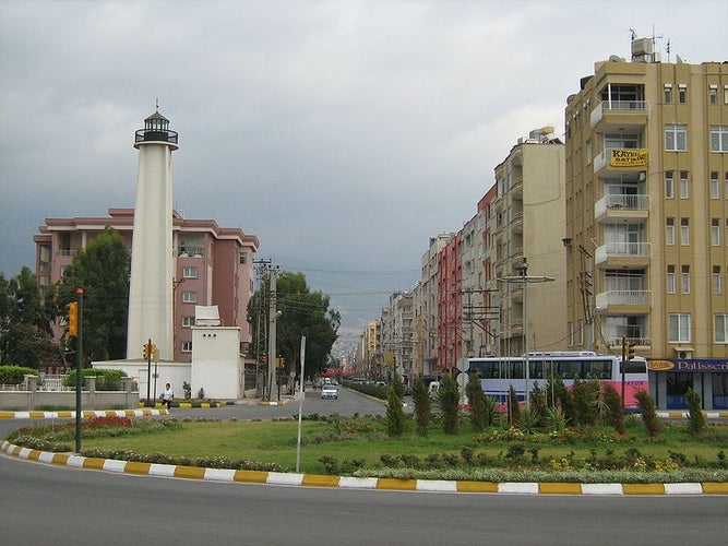 photo of view of from Ataturk Boulevard, Ismet Inonu Avenue and Lighthouse, İskenderun, Turkey.