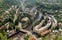 Photo of aerial view of the mining town Chiatura famous for its manganese mines being situated on Kvirila river, Typical soviet architecture, Georgia.