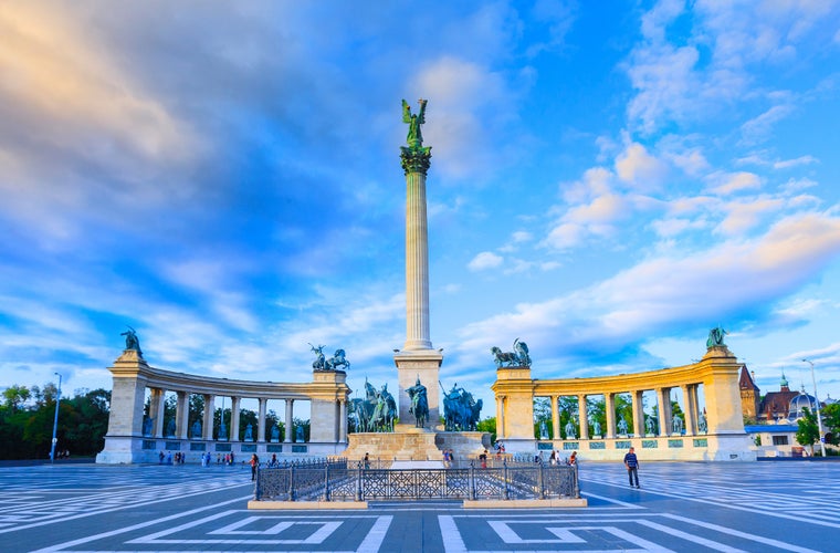 Millennium Monument on the Heroes' Square, Budapest, Hungary.