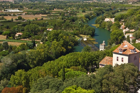 Photo of Valley of the river Orb with house near Beziers in southern France.
