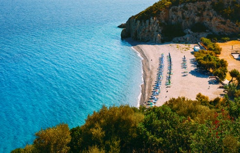 Photo of beautiful Tsabou beach on samos, Greece.