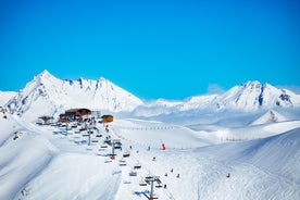 photo of panoramic view of the ski resort, les arcs 1950, French Alps.