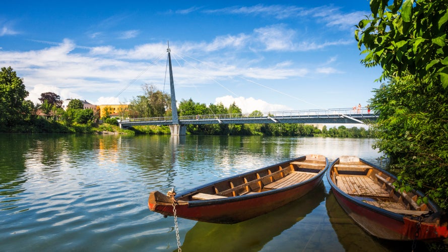 photo of view of Bridge across the river Traun in Wels Austria.