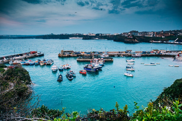 Photo of beautiful cornish coastline in Newquay, United Kingdom.