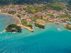 Photo of aerial spring cityscape of capital of Corfu island, Greece.