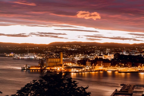Skyline of Oslo, Norway seen from the top of Ekebergparken