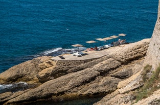 Photo of aerial view of Ulcinj, famous resort town in Montenegro.