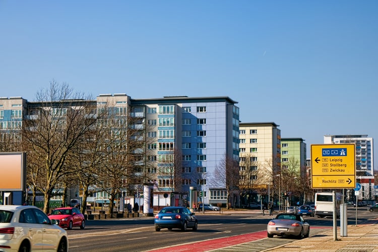 Photo of slab buildings in Chemnitz, Germany .