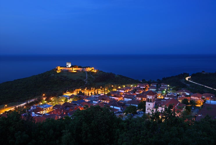 photo of view of PIERIA, MACEDONIA, GREECE. The medieval castle of Platamonas and Neos Panteleimonas village, Neos Panteleimonas, Greece.