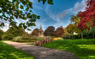 Photo of Nottingham Council House and a fountain front shot at Twilight, UK.