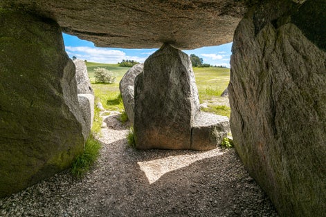 Photo of Poskær Stenhus in Mols Bjerge National Park near village Knebel is the largest round barrow in Denmark.