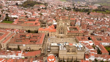 Photo of Ourense city with bridge and river Minho in Spain.