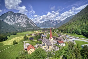 Photo of aerial view of beautiful landscape at the Achensee lake in Austria.