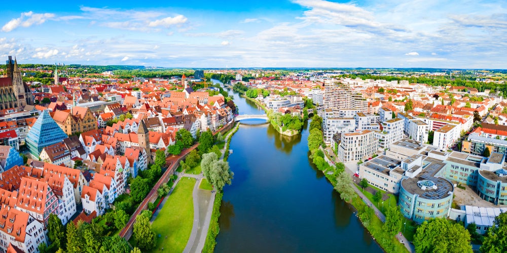 Ulm city aerial panoramic view in Germany