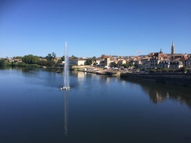 Photo of Bordeaux aerial panoramic view. Bordeaux is a port city on the Garonne river in Southwestern France.