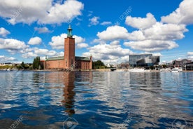 Photo of Motala stream in Norrkoping during fall, that is a historic industrial town in Sweden.