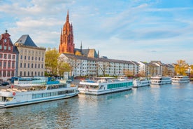 Photo of beautiful aerial view of Frankfurt at sunset Germany financial district skyline.